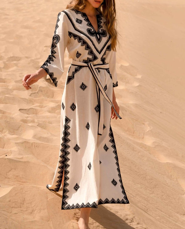 Samara- Robe longue avec ceinture en tissu